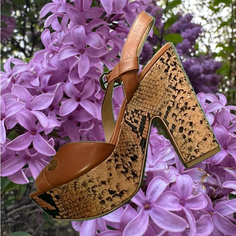 Brown and Tan Snakeskin Platform Heels - Picture 3 of 3